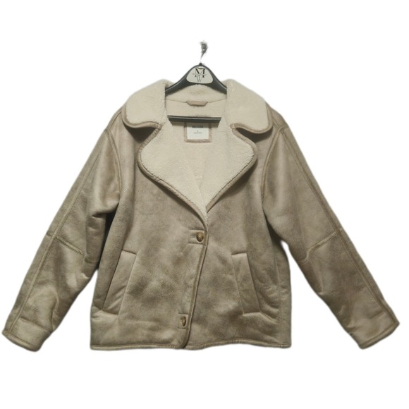 Hollister Jackets & Blazers - HOLLISTER Womens Sherpa Lined Faux Suede Jacket Small Tan Cozy Button Front